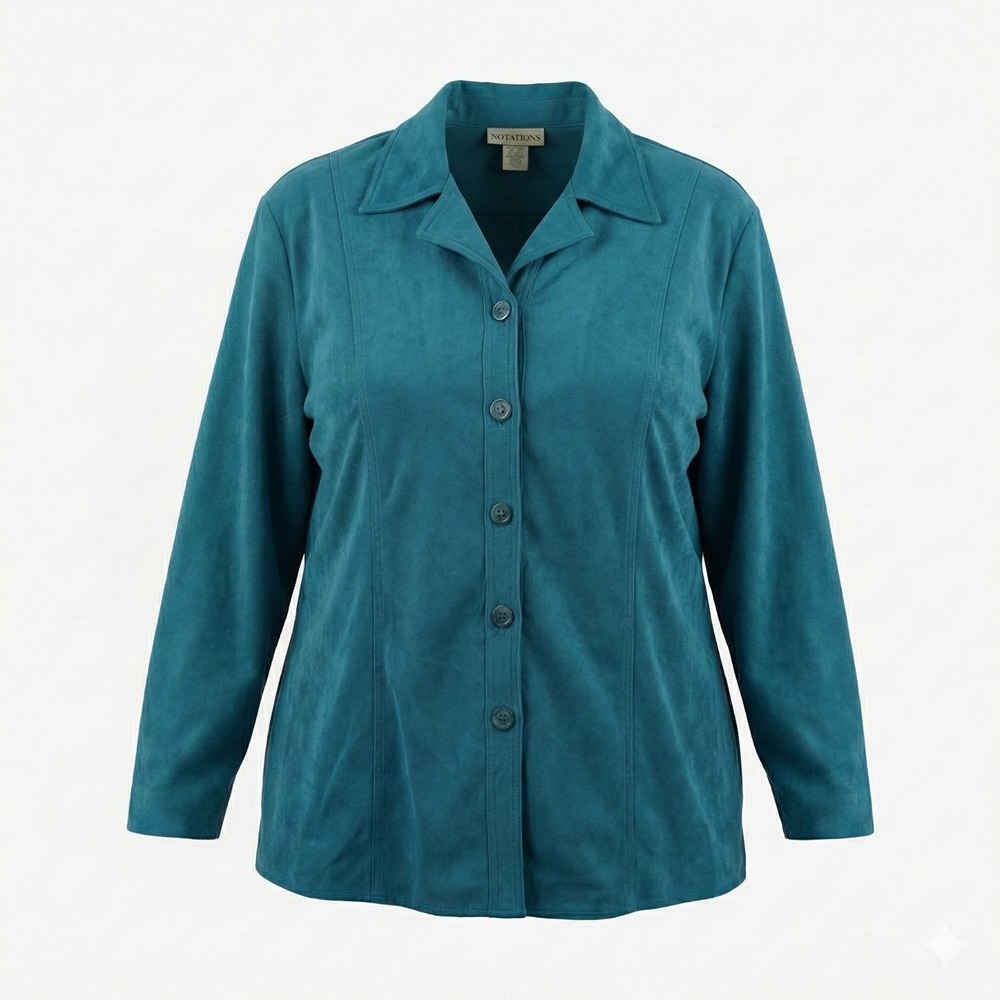 Notations Jacket Womens Plus Size 2X Teal Blue Micro Suede‎ 90s Vintage Blazer